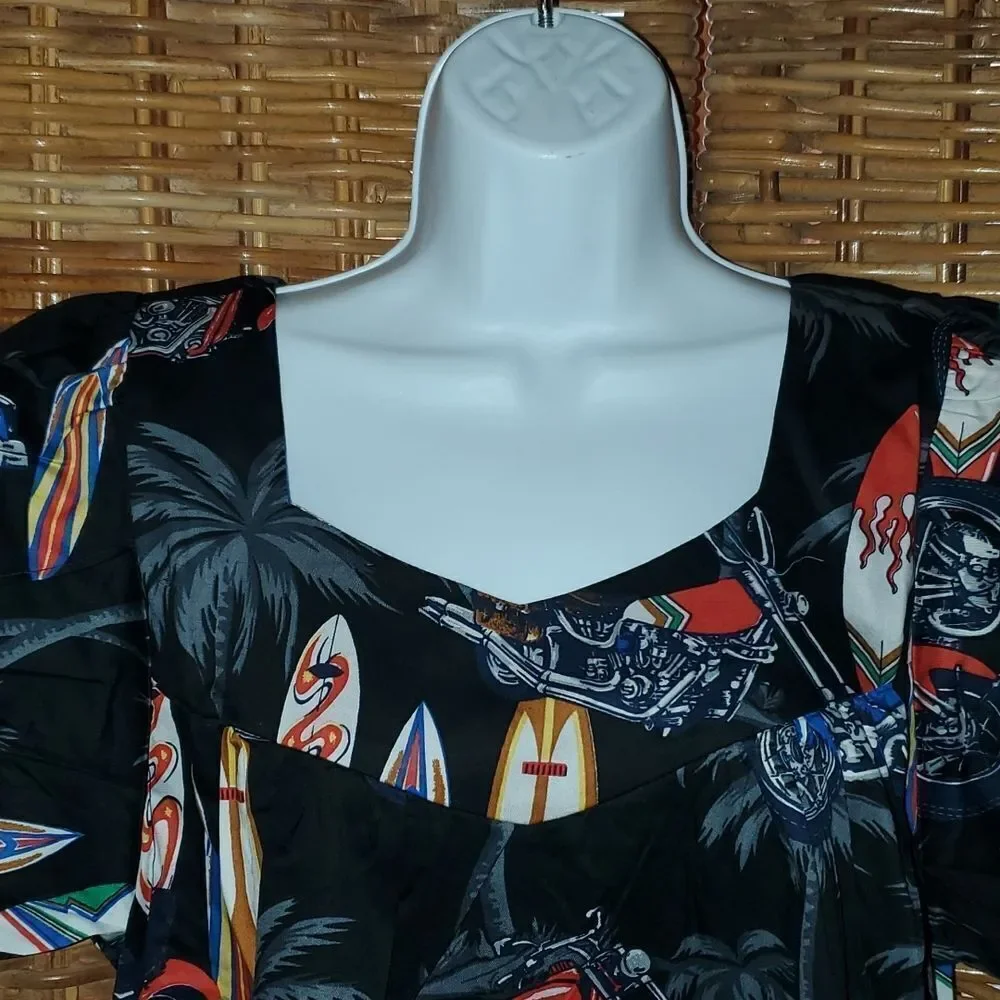 Ali'i Fashions Hawaiian Aloha Tropical Surfboard Motorcycle Dress Mumu M